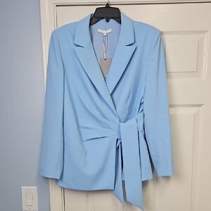 Preston & York Long Sleeve Wrap Front V-neck Blazer: Mist: Size- 14